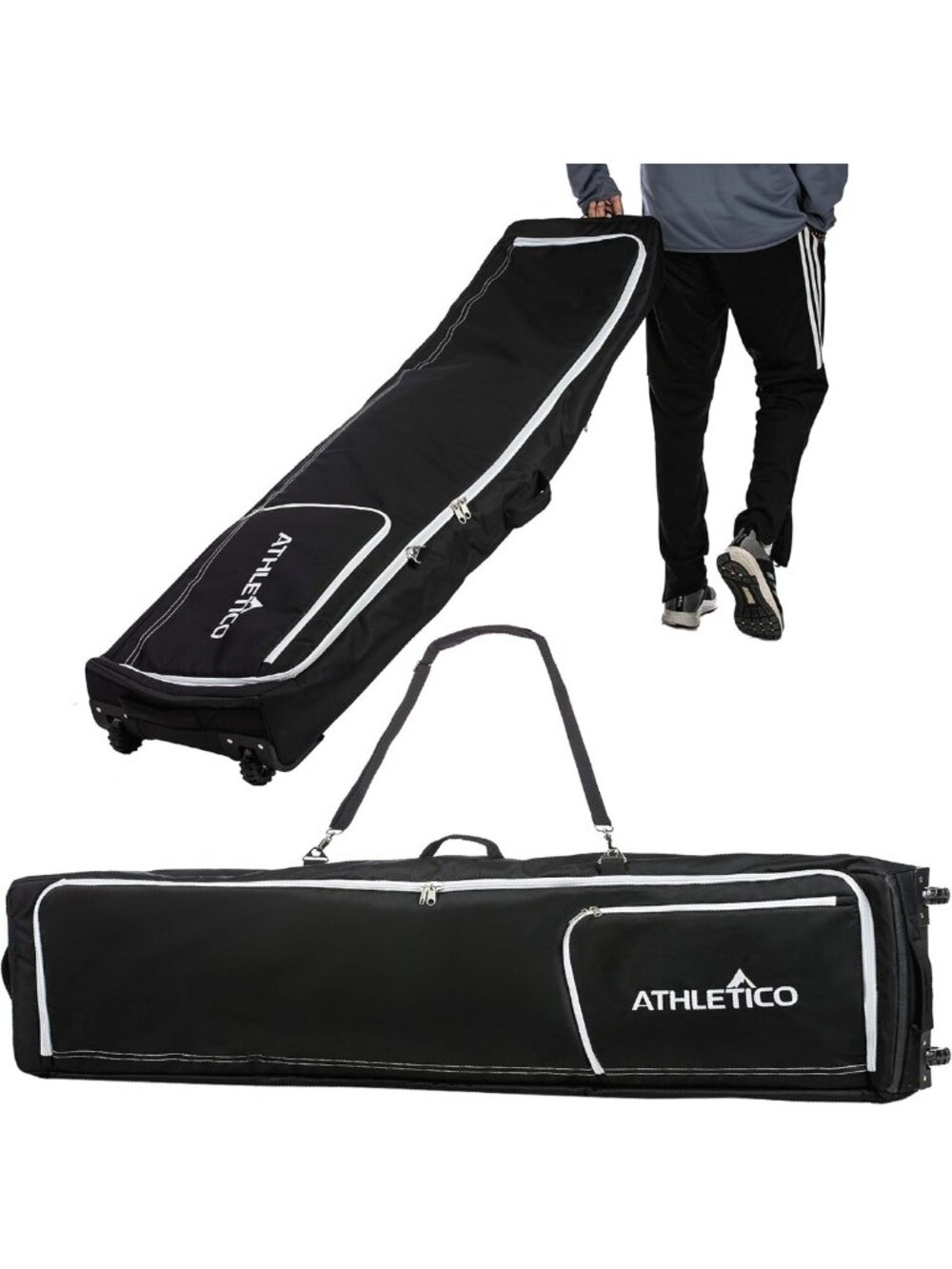 Padded Rolling Ski Bag with Wheels - Double Ski Travel Bag for Easy Transport